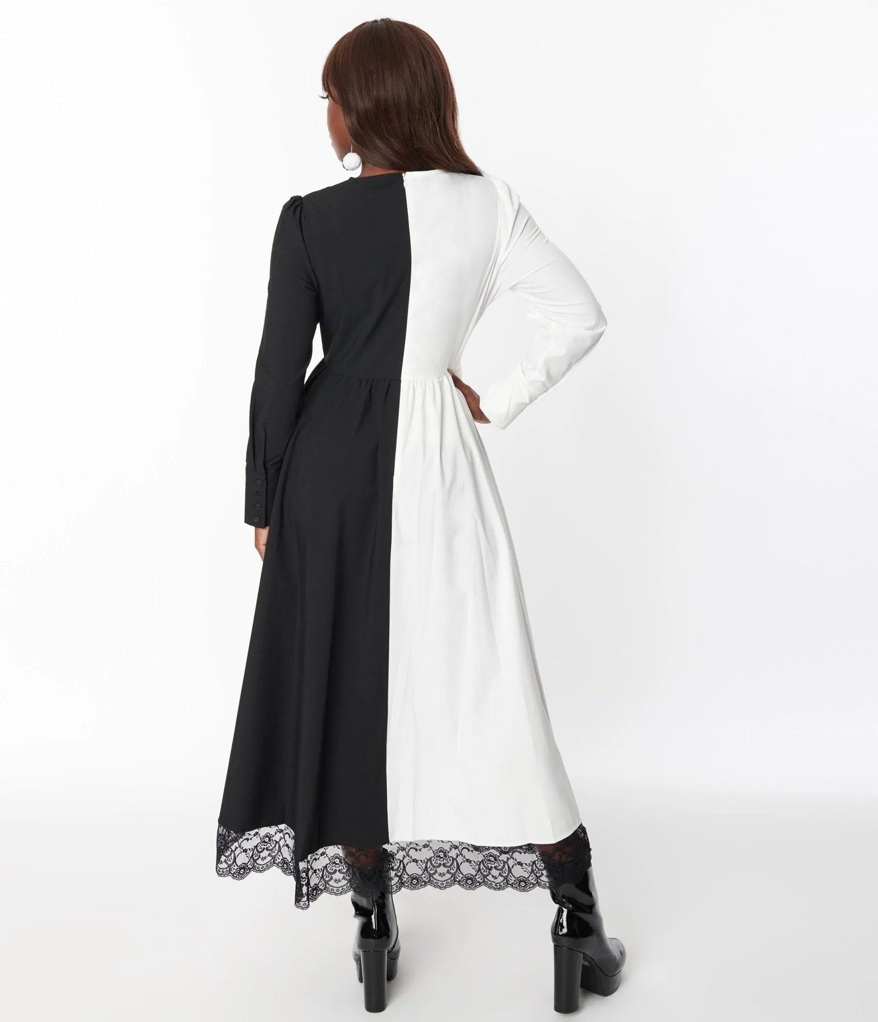 Vintage 1970s Black White Maxi Dress, Sisters of the Moon Style