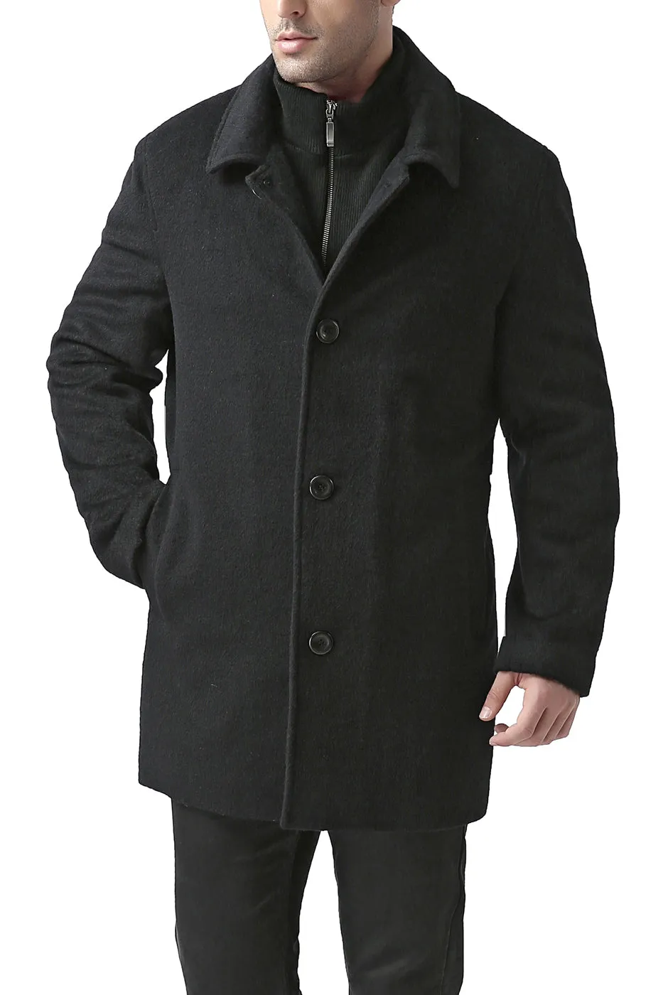 BGSD Men's Wool Blend Car Coat with Removable Bib - John