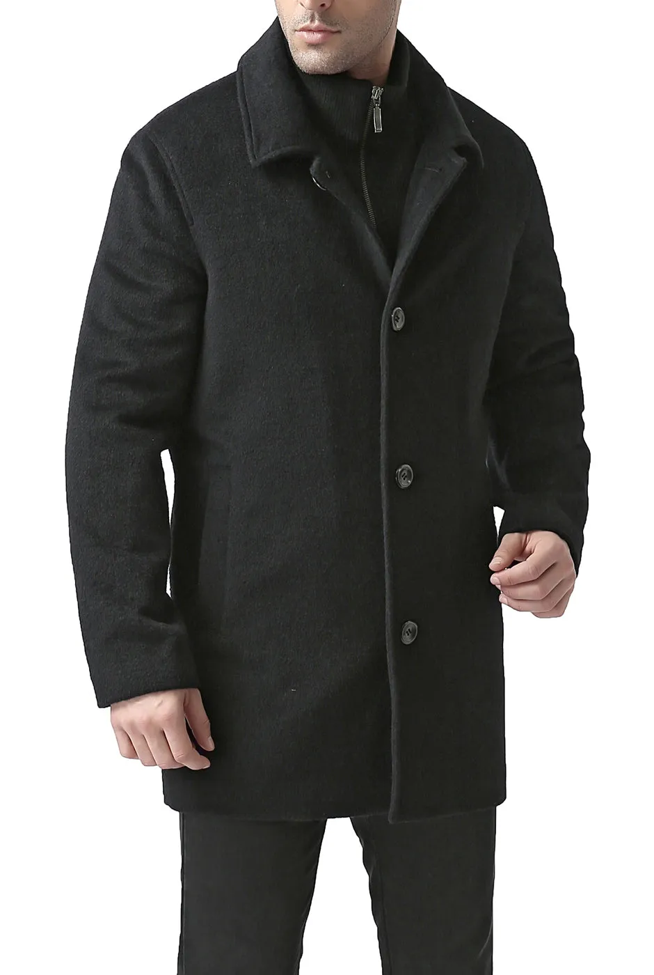 BGSD Men's Wool Blend Car Coat with Removable Bib - John