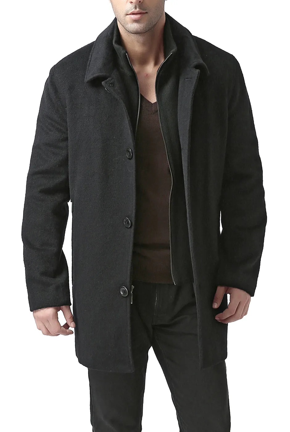 BGSD Men's Wool Blend Car Coat with Removable Bib - John