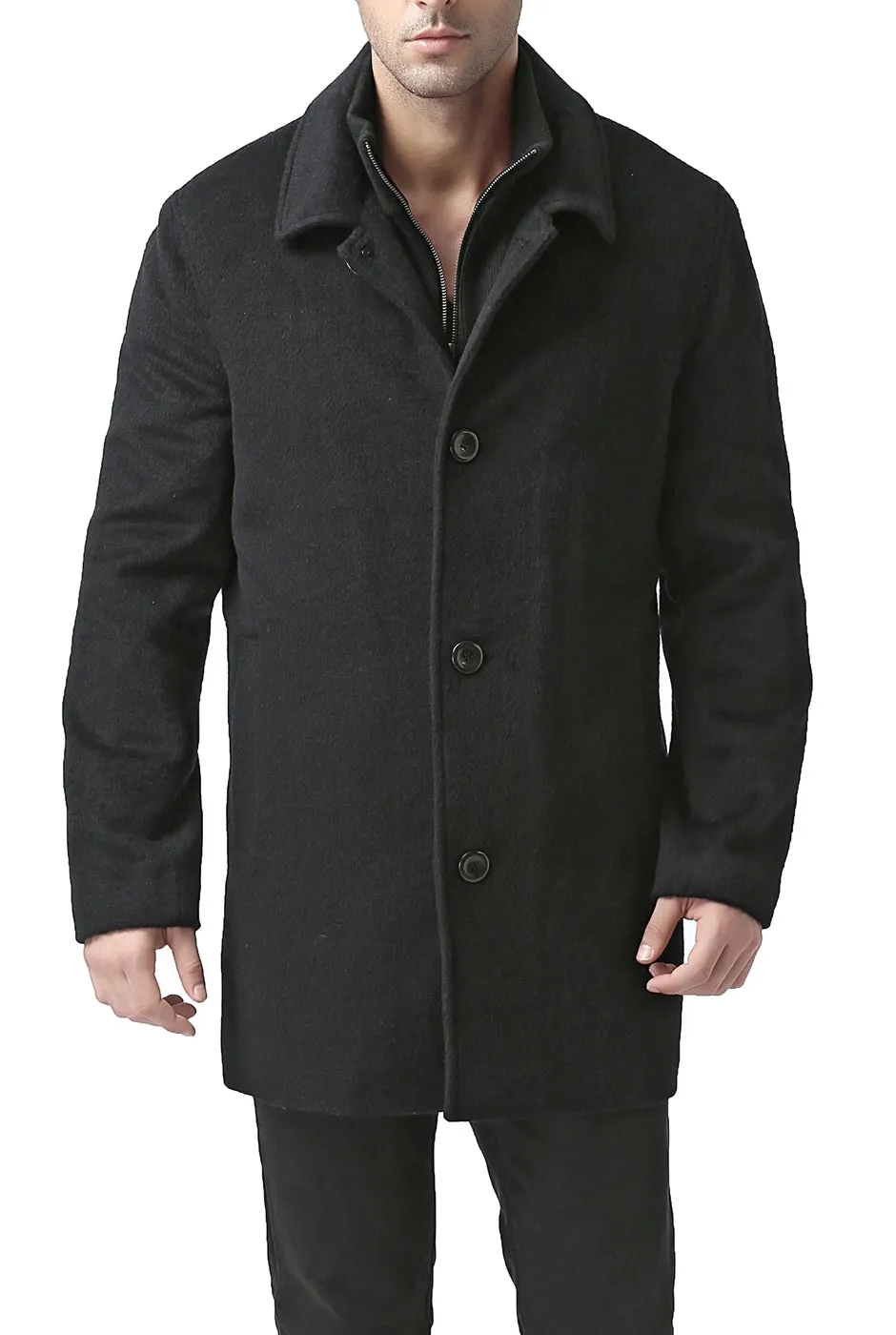 BGSD Men's Wool Blend Car Coat with Removable Bib - John