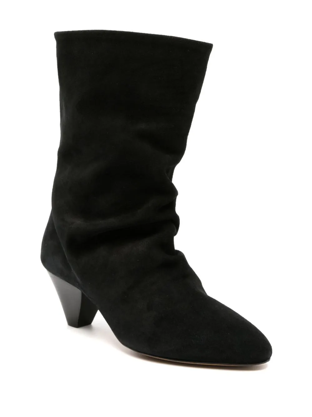 Black Almond Toe Leather Slip-On Boots Women crafted by ISABEL MARANT.