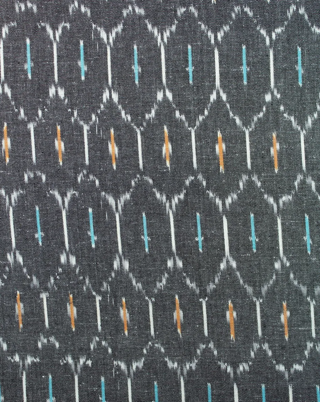 Black Off White Abstract Ikat Cotton Fabric