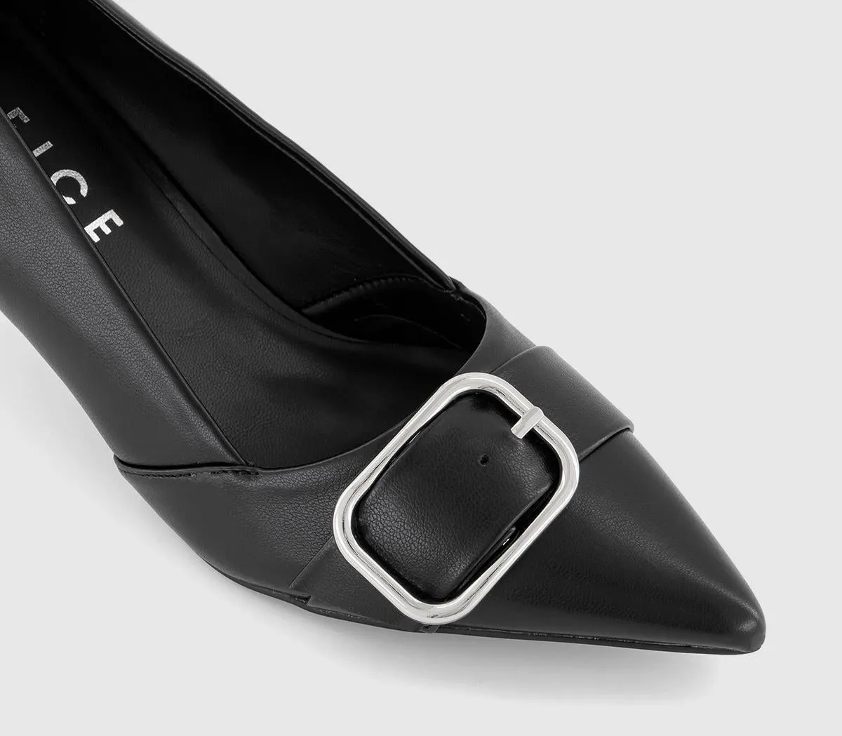 Black Kitten Heel Courts with Buckle Detail suitable for Office Wear