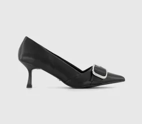 Black Kitten Heel Courts with Buckle Detail suitable for Office Wear