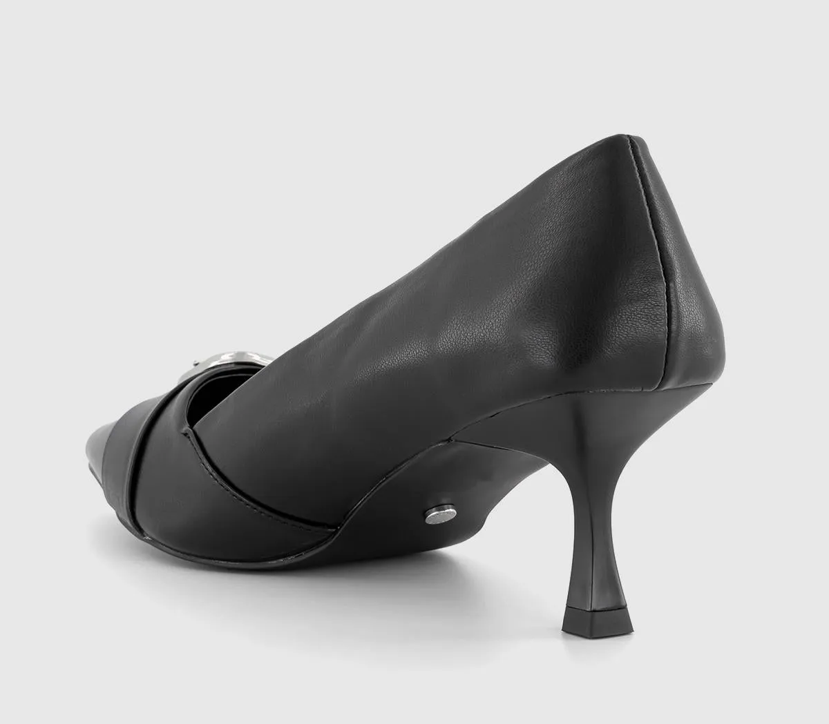 Black Kitten Heel Courts with Buckle Detail suitable for Office Wear