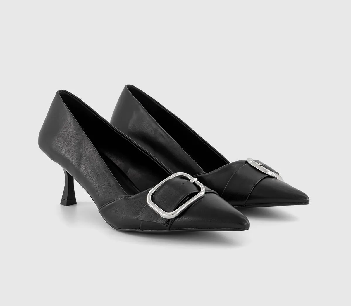 Black Kitten Heel Courts with Buckle Detail suitable for Office Wear