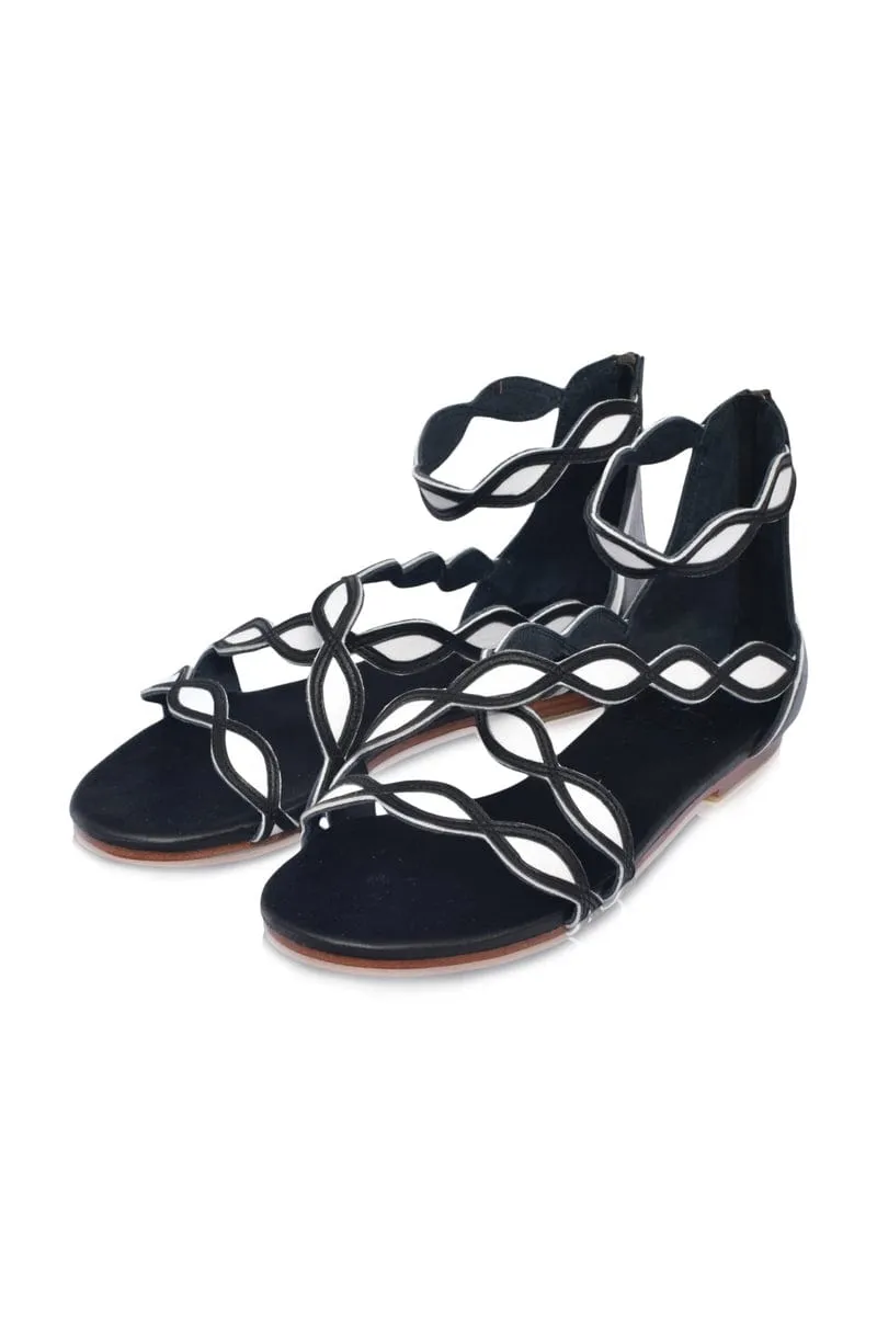 Blossom Black and White Leather Sandals