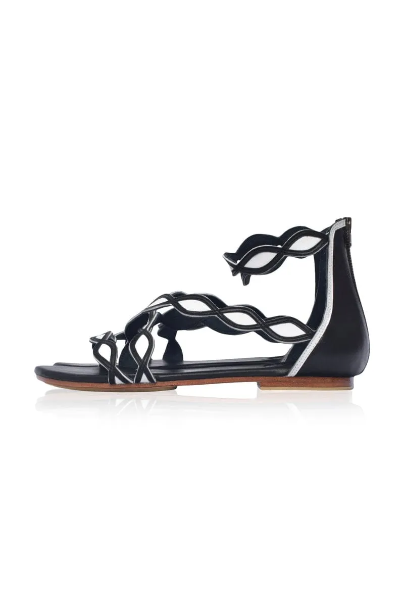 Blossom Black and White Leather Sandals