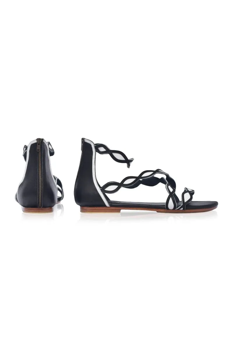 Blossom Black and White Leather Sandals