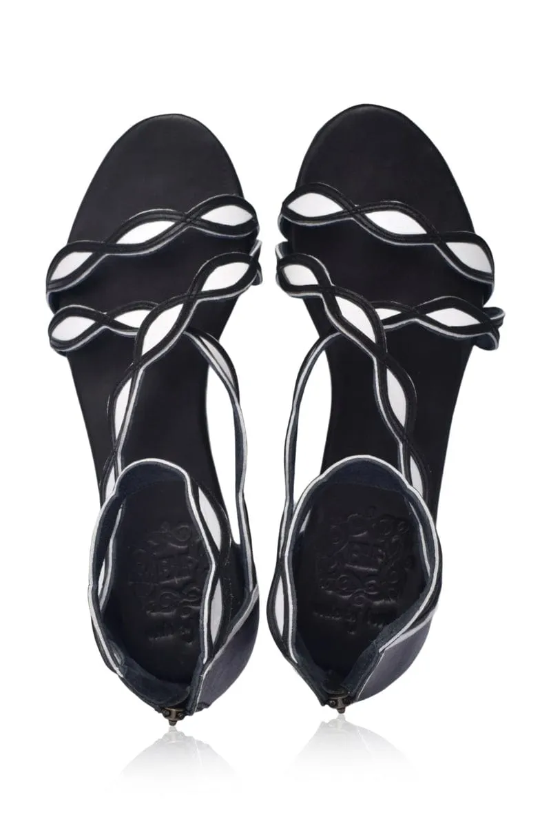 Blossom Black and White Leather Sandals