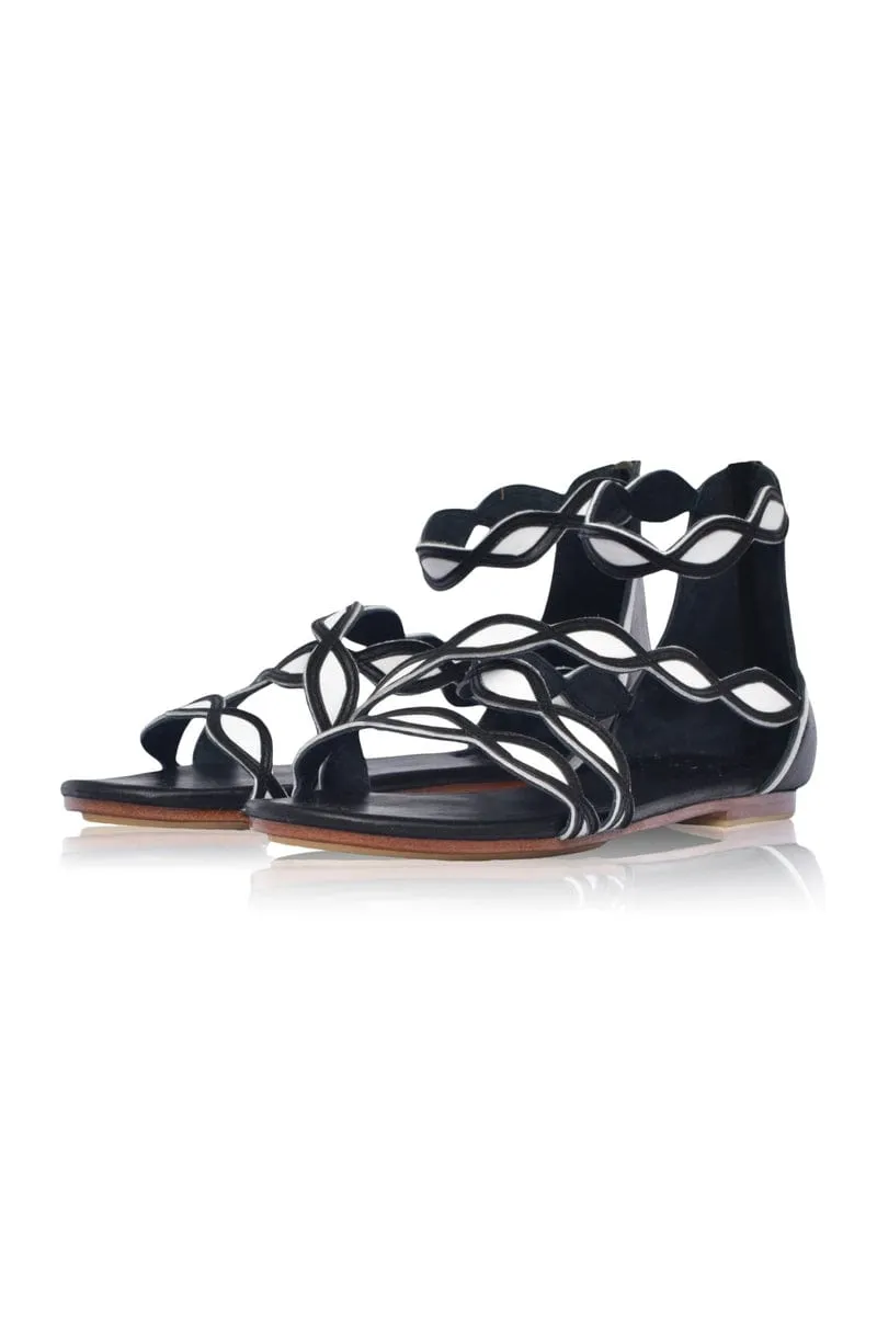 Blossom Black and White Leather Sandals