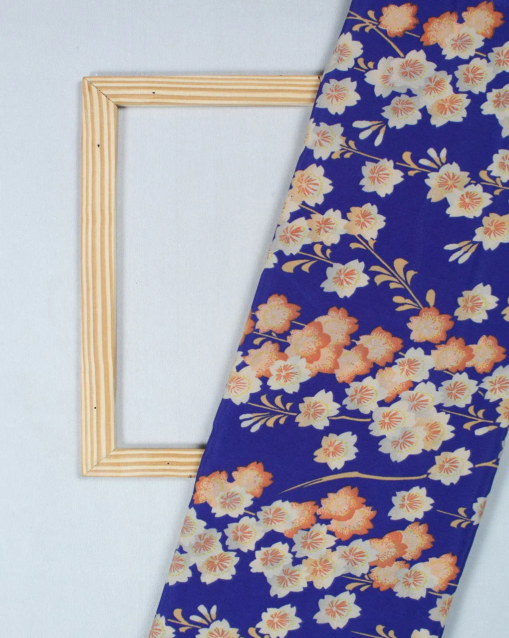 Floral Polyester Crepe Fabric in Blue and Multicolor