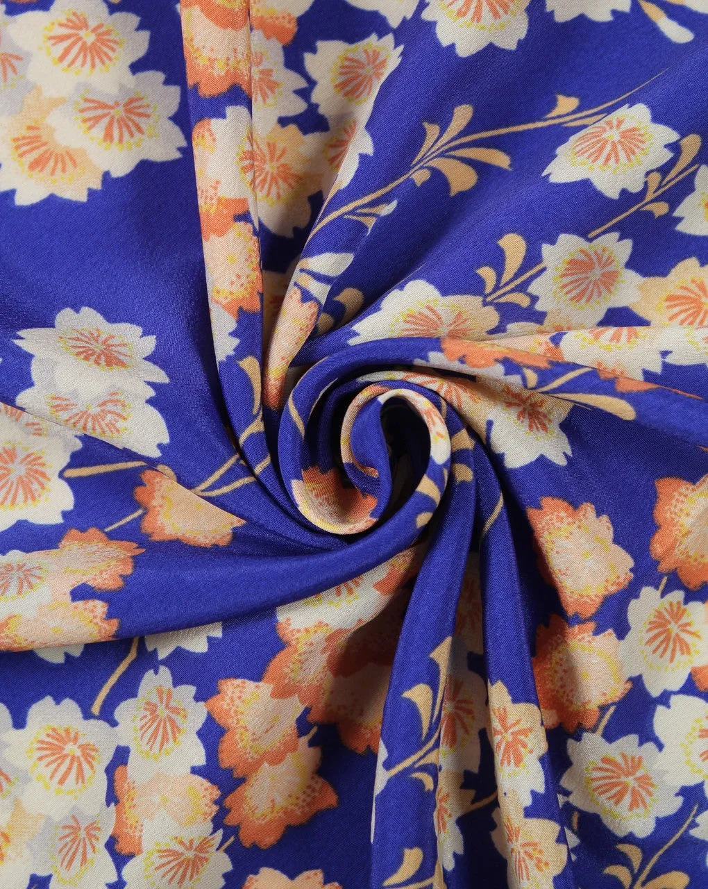 Floral Polyester Crepe Fabric in Blue and Multicolor