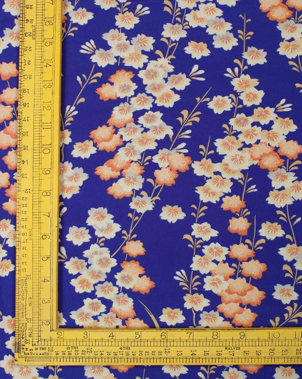 Floral Polyester Crepe Fabric in Blue and Multicolor