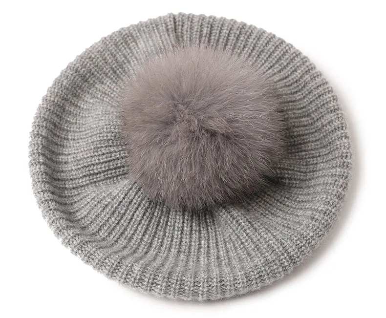 Cashmere Wool Beret Set with Sparkling Accents