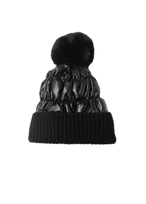 Chloe Black Metallic Fur Beanie