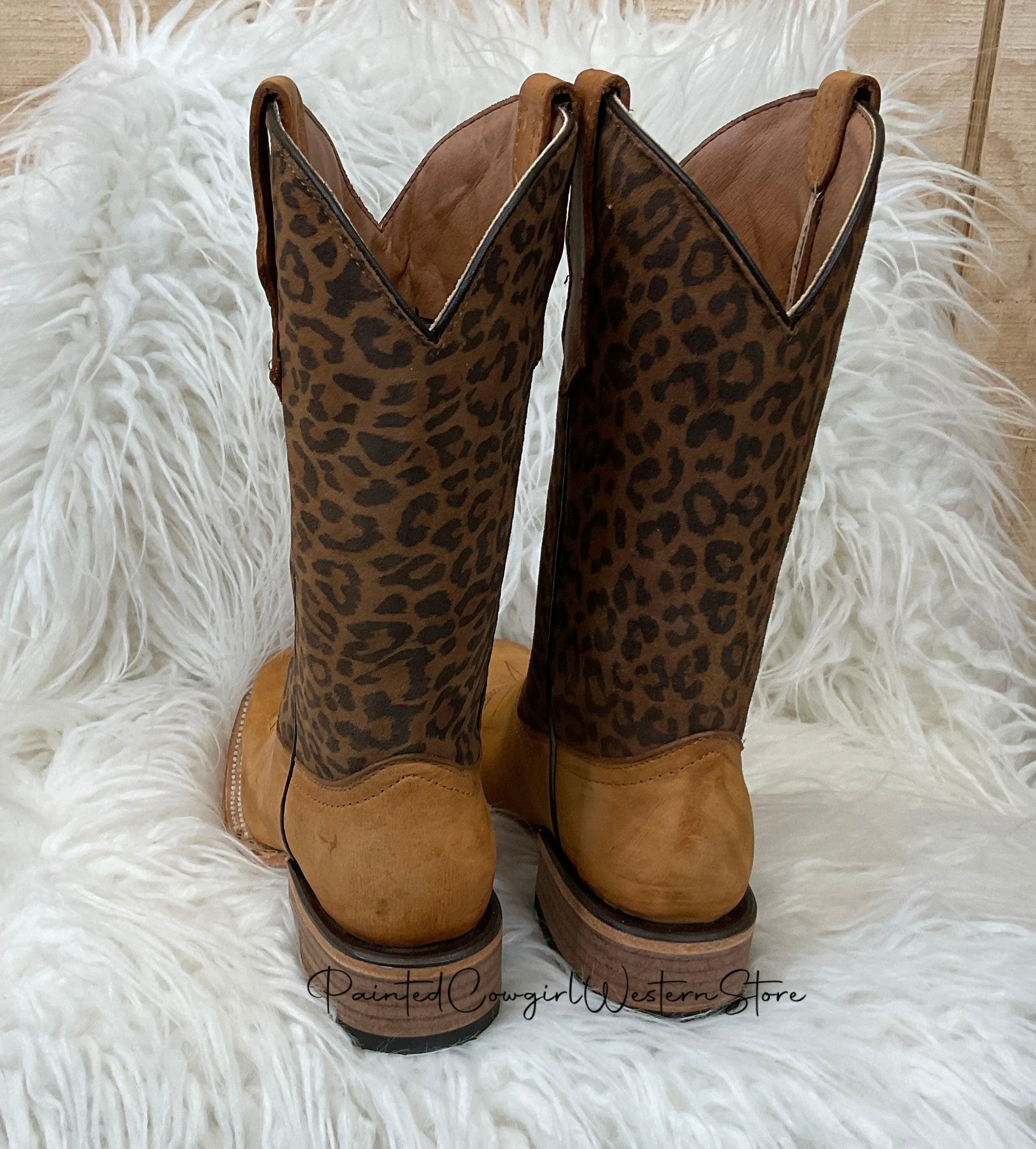 Circle G by Corral Teen Youth Honey Leopard Print Shaft Square Toe Boots J7104