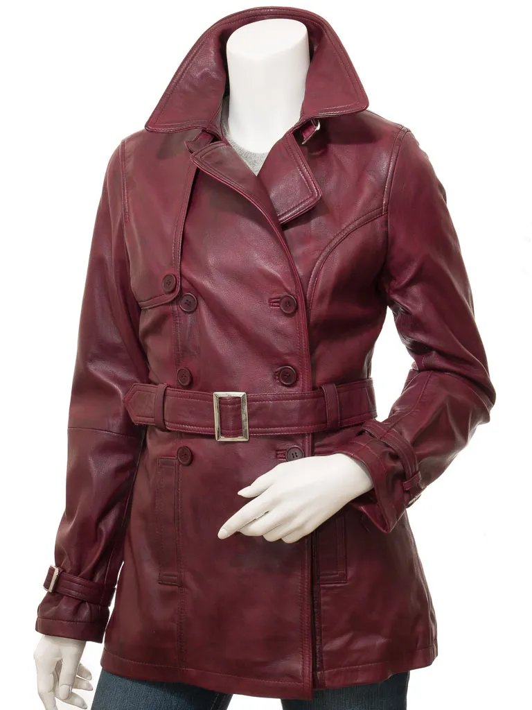 COLUMBIA womens burgundy leather trench coat