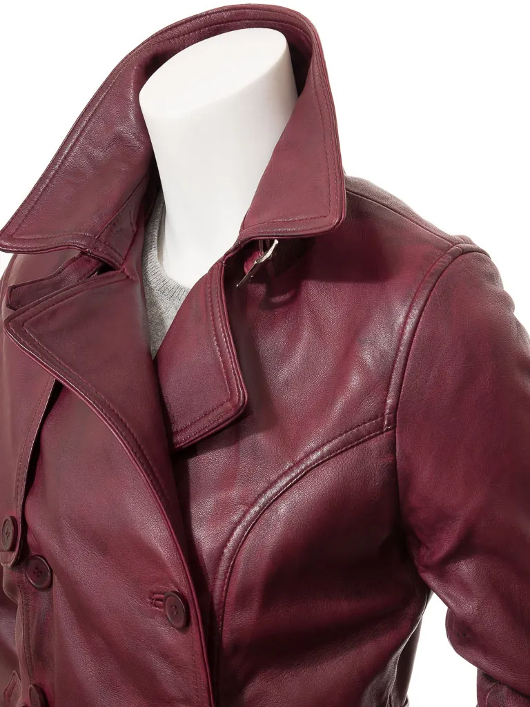 COLUMBIA womens burgundy leather trench coat