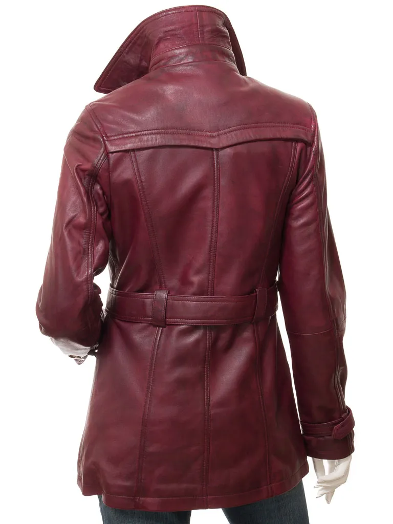 COLUMBIA womens burgundy leather trench coat