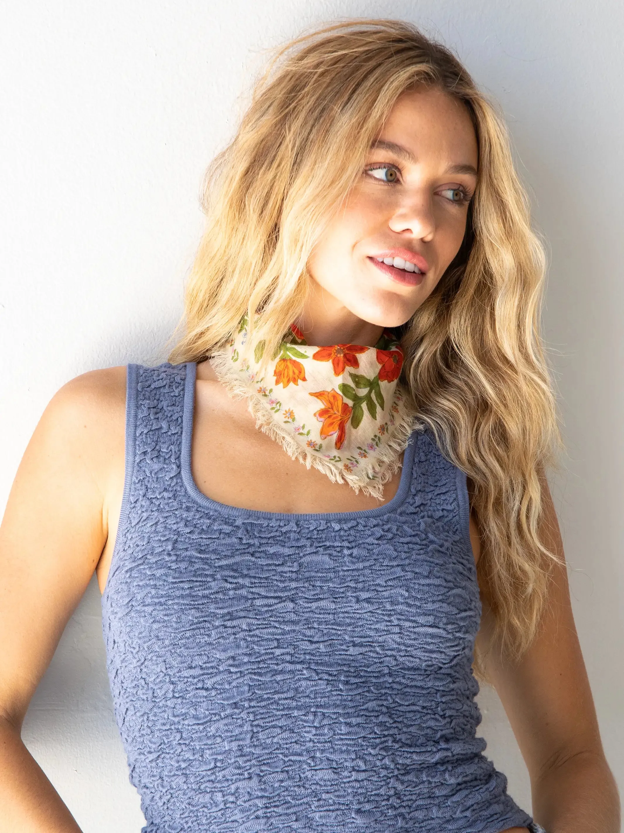 Cream Floral Printed Bandana