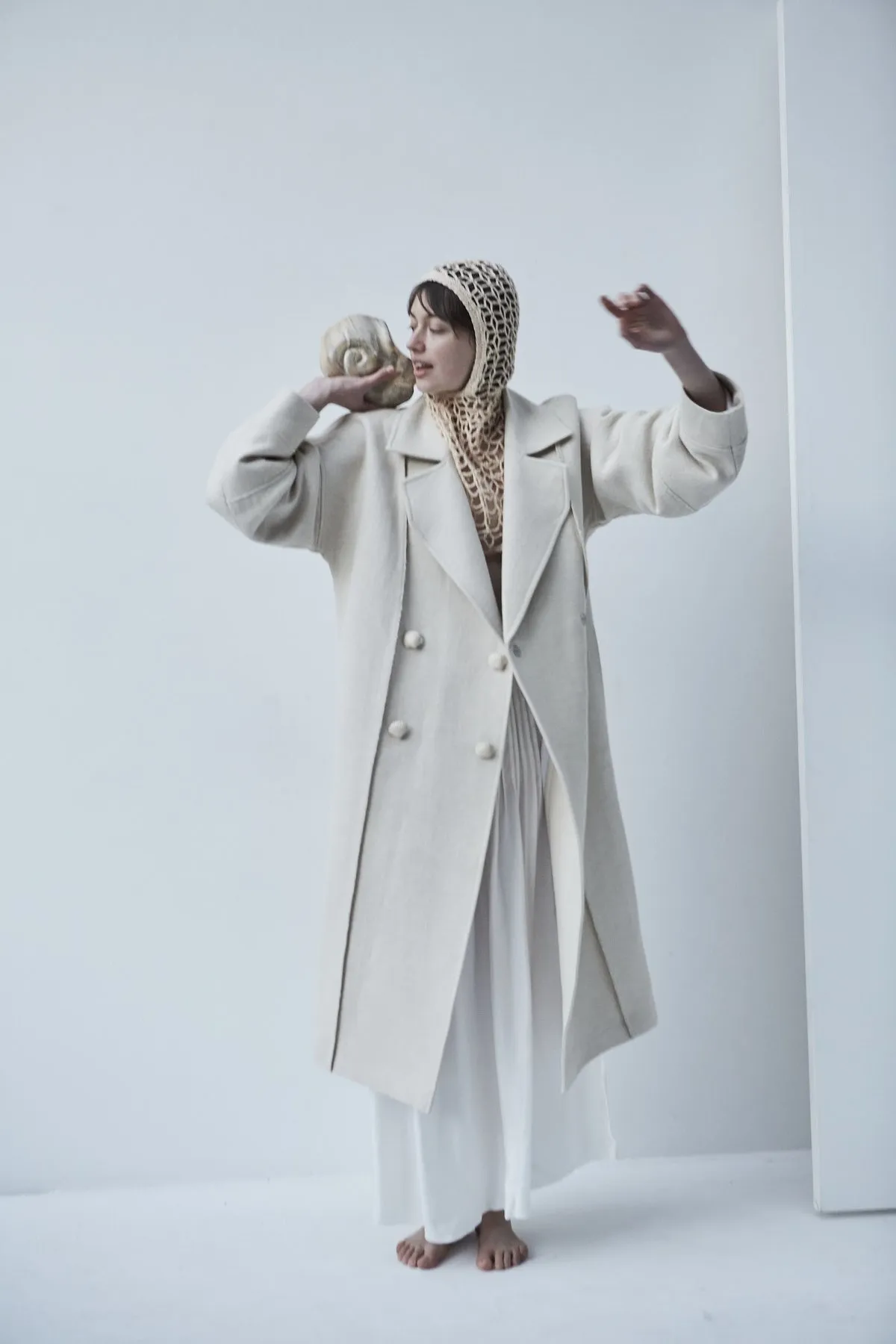 Cream Snegurochka Wool Hemp Shell Buttons Coat