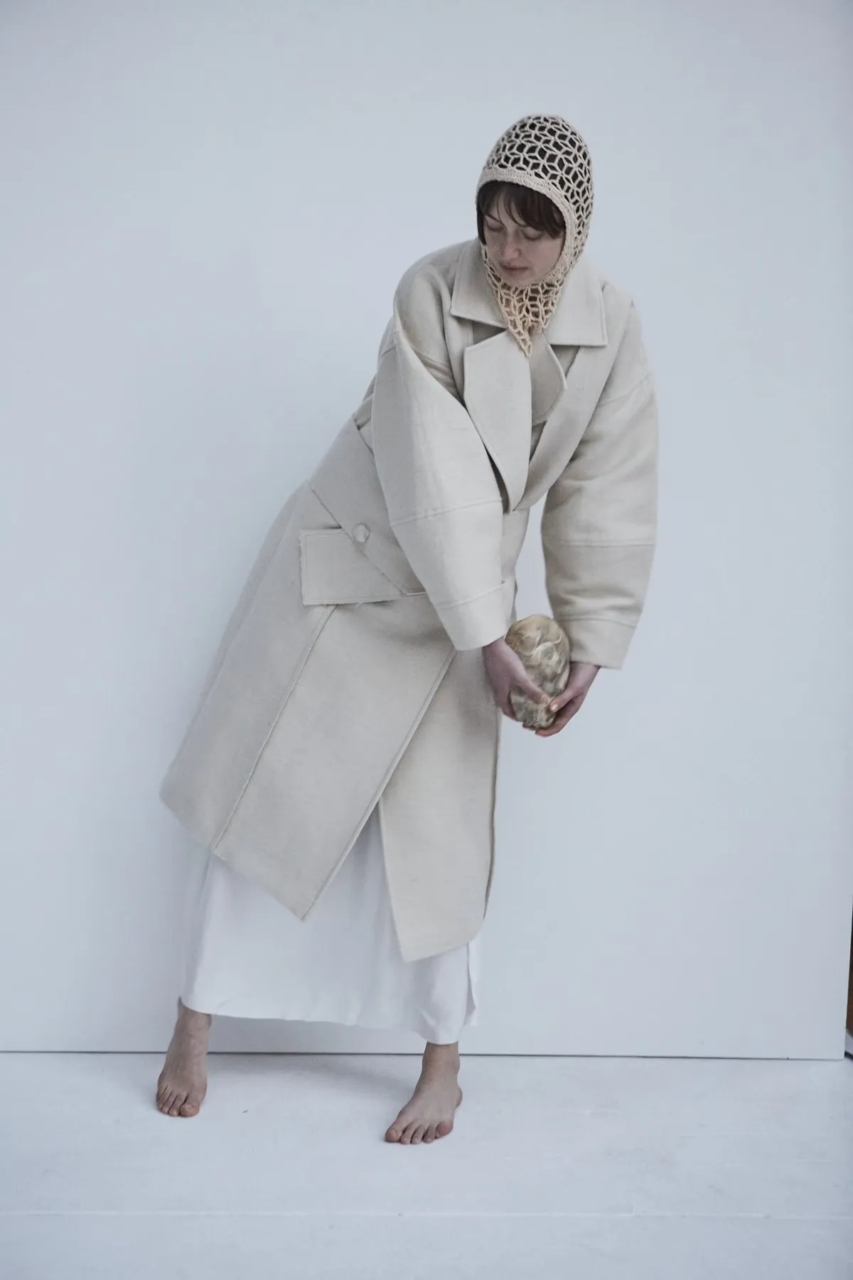 Cream Snegurochka Wool Hemp Shell Buttons Coat