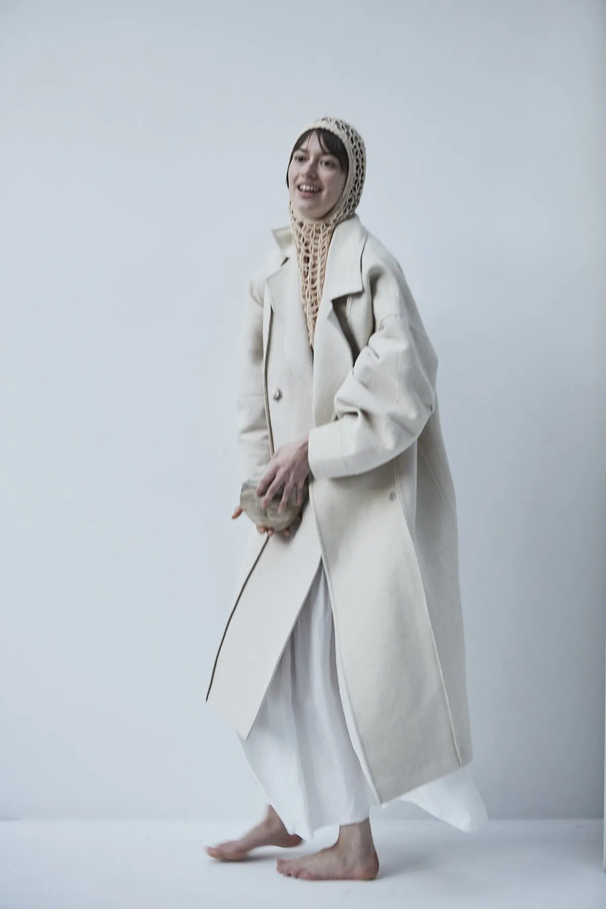 Cream Snegurochka Wool Hemp Shell Buttons Coat