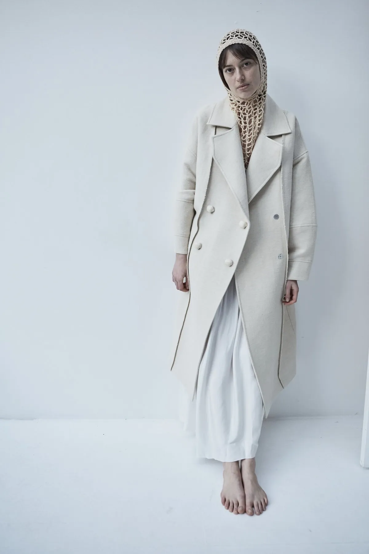 Cream Snegurochka Wool Hemp Shell Buttons Coat