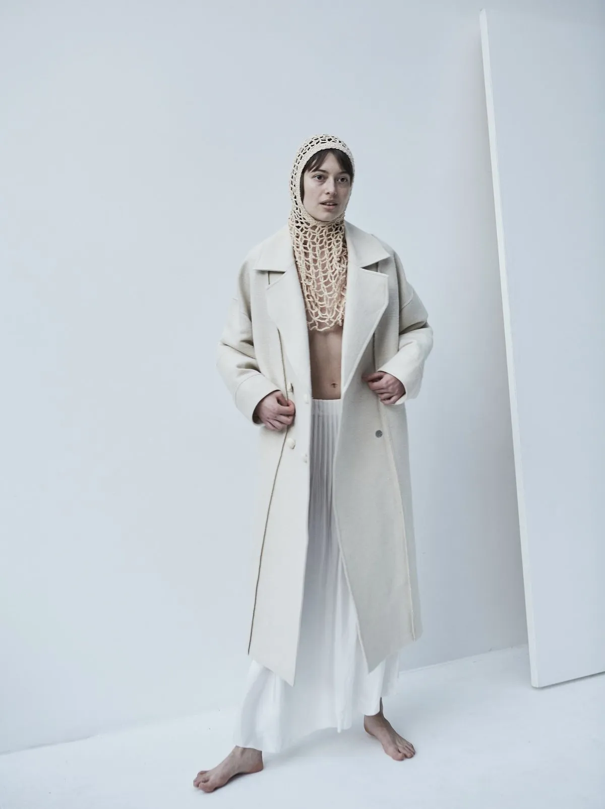 Cream Snegurochka Wool Hemp Shell Buttons Coat