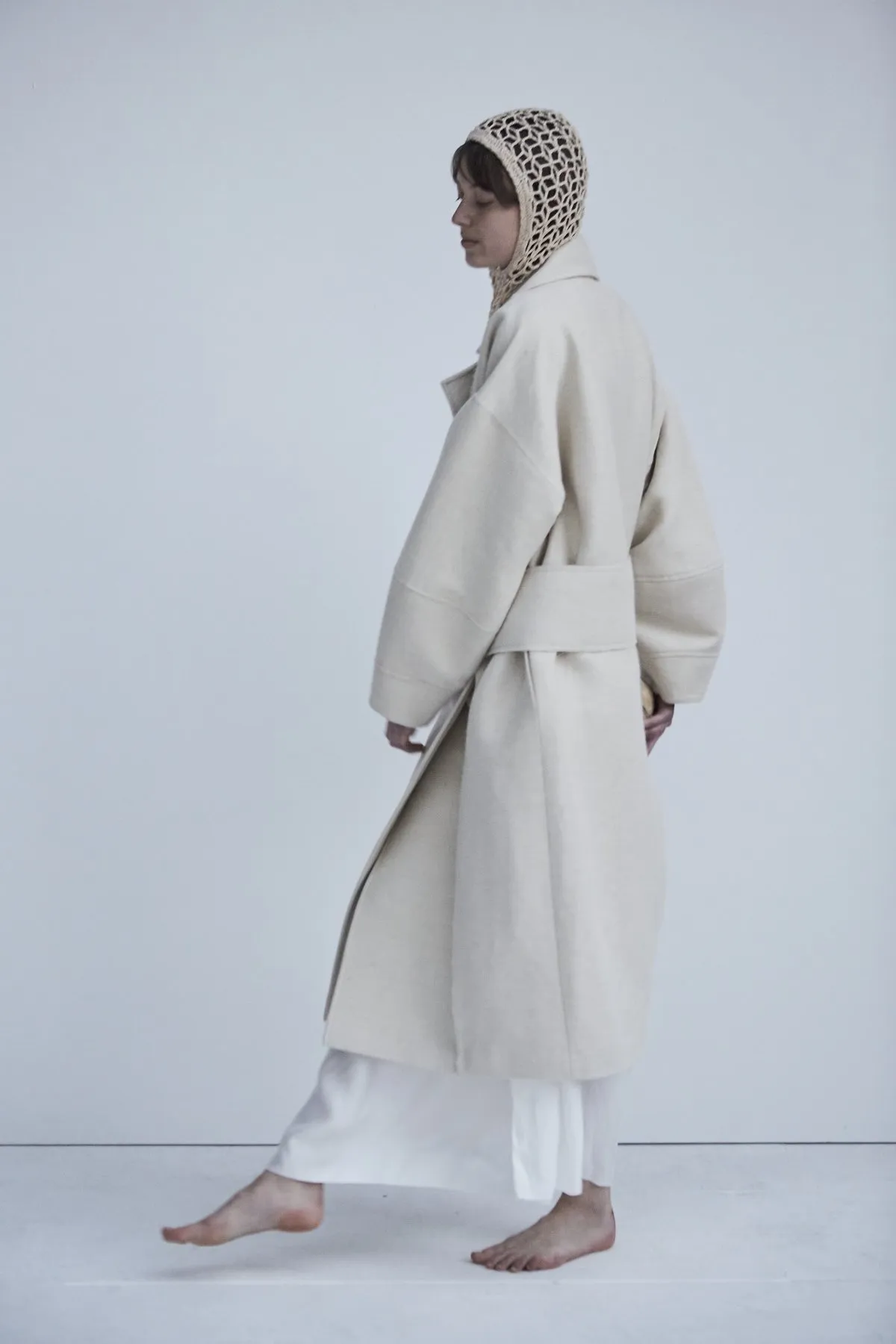 Cream Snegurochka Wool Hemp Shell Buttons Coat