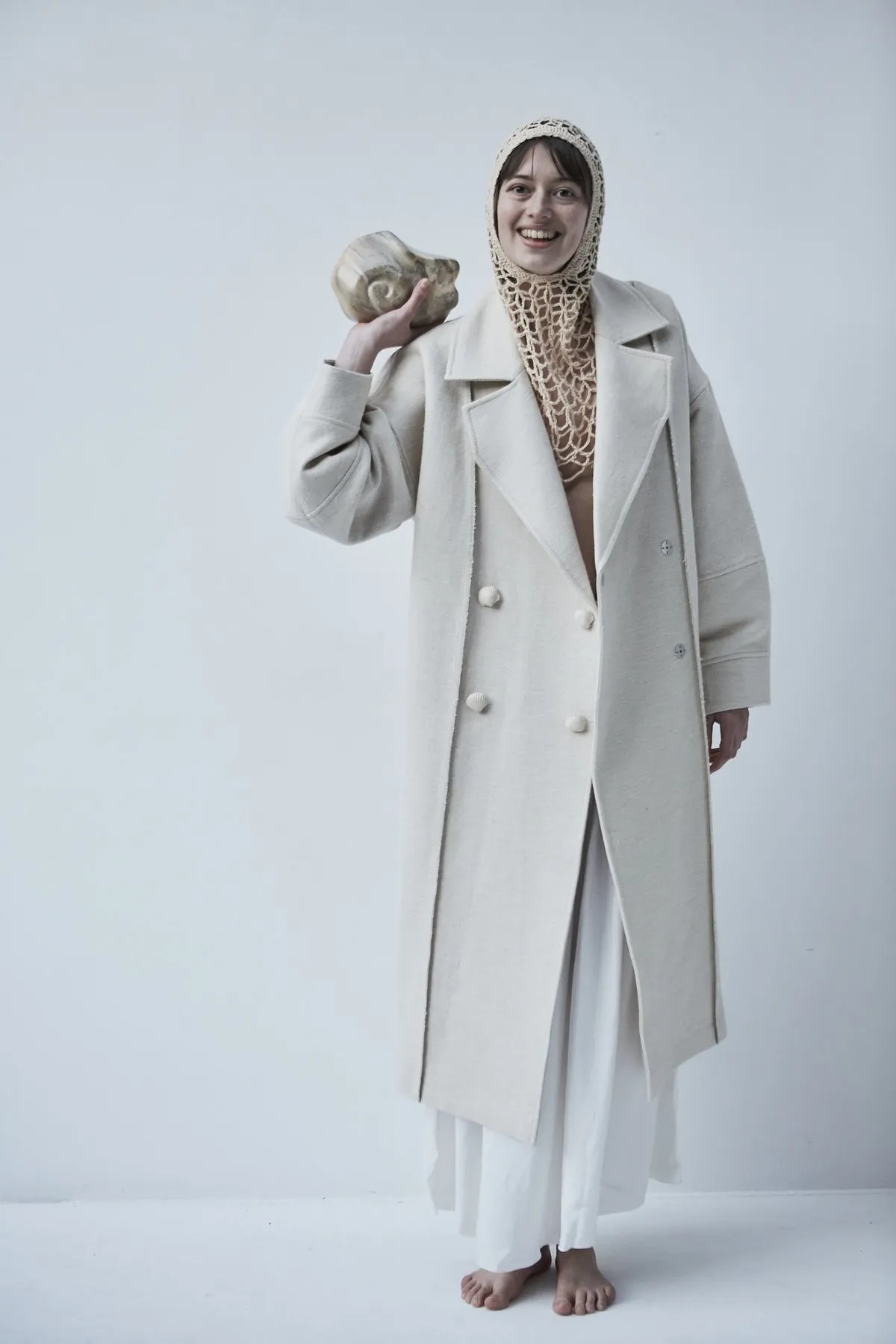 Cream Snegurochka Wool Hemp Shell Buttons Coat