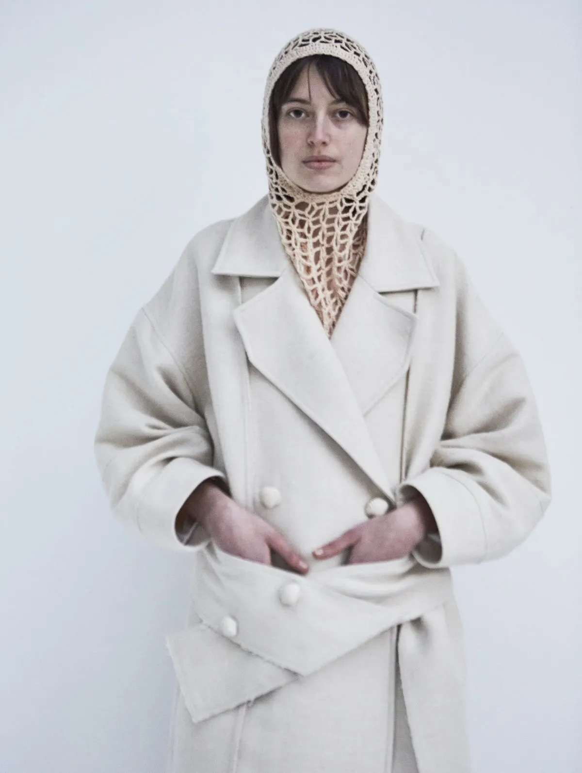 Cream Snegurochka Wool Hemp Shell Buttons Coat