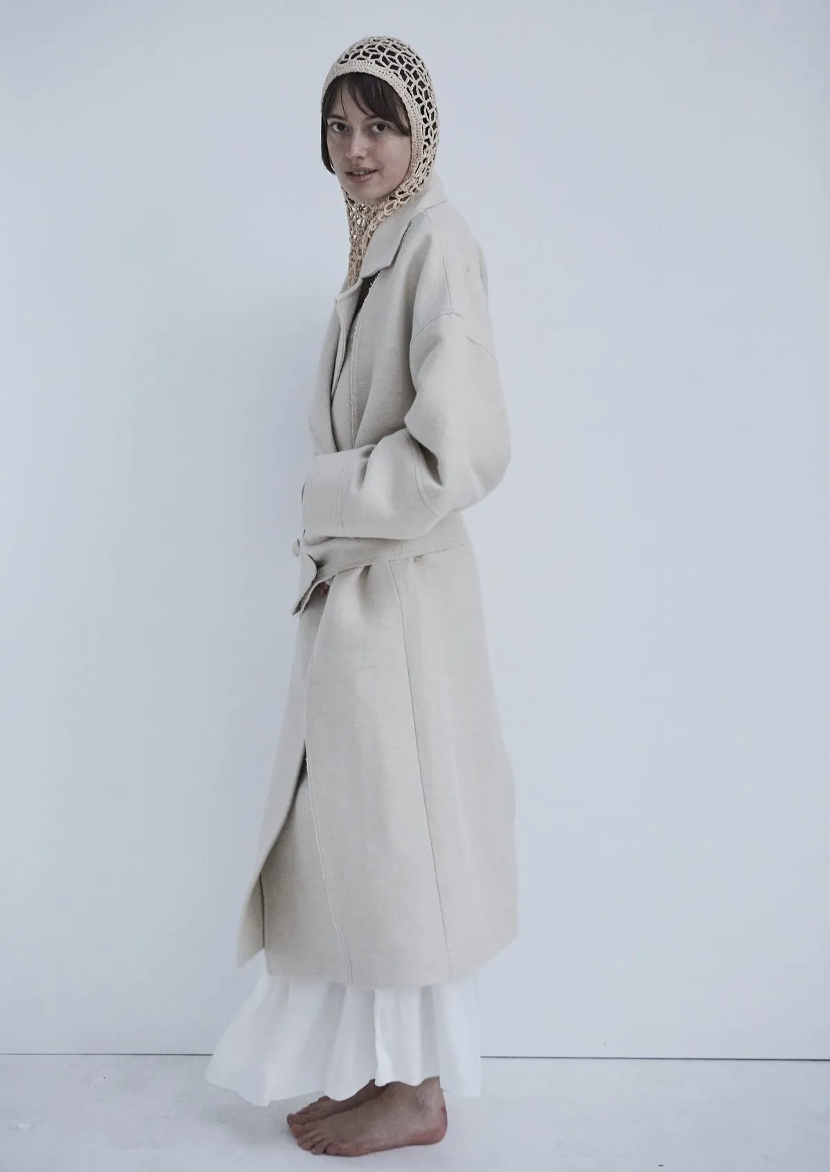 Cream Snegurochka Wool Hemp Shell Buttons Coat