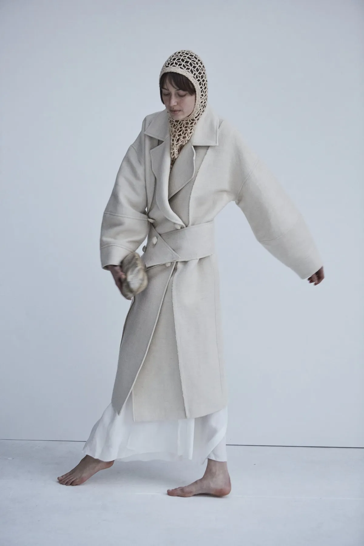 Cream Snegurochka Wool Hemp Shell Buttons Coat