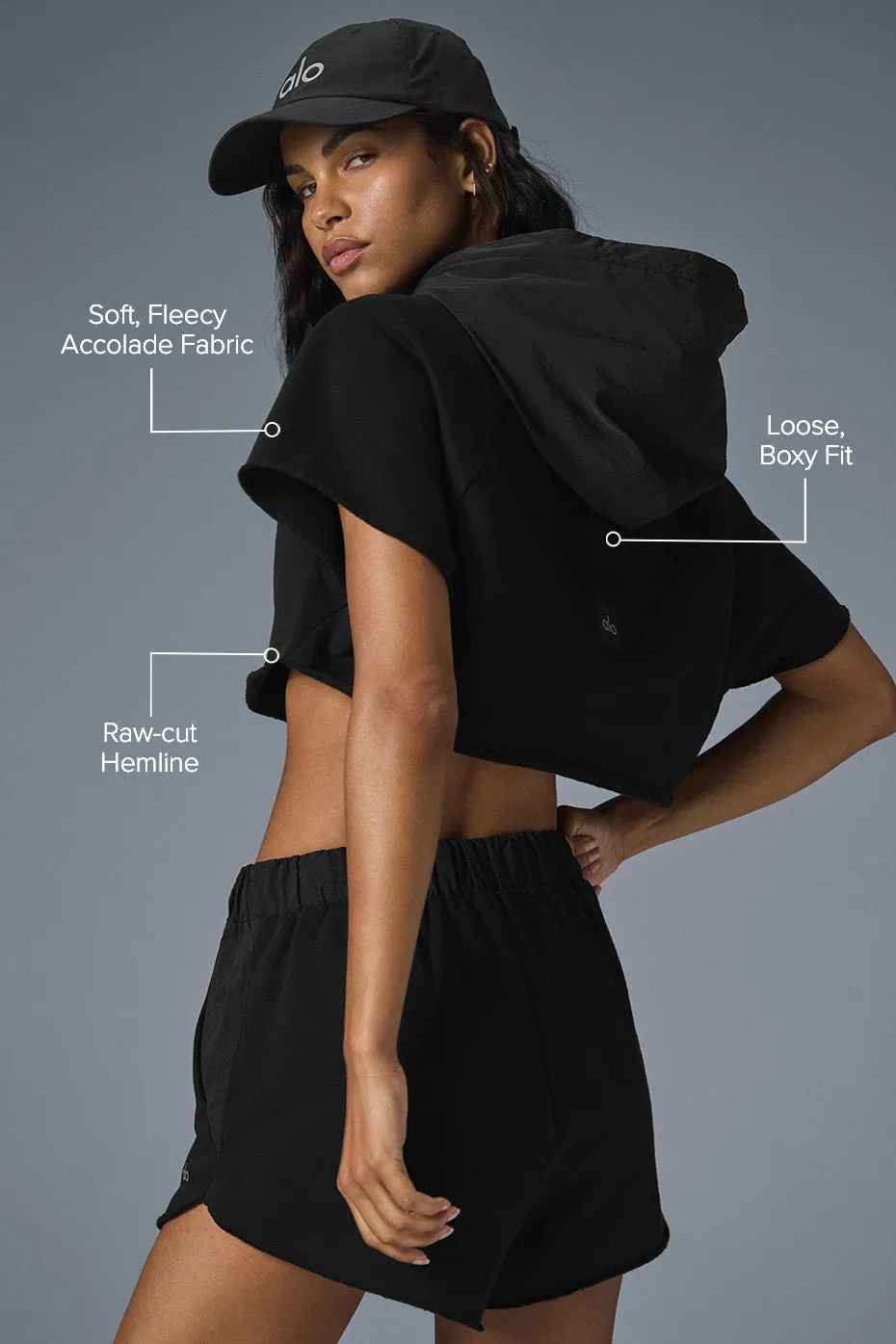 Cropped Black Short Sleeve Hoodie