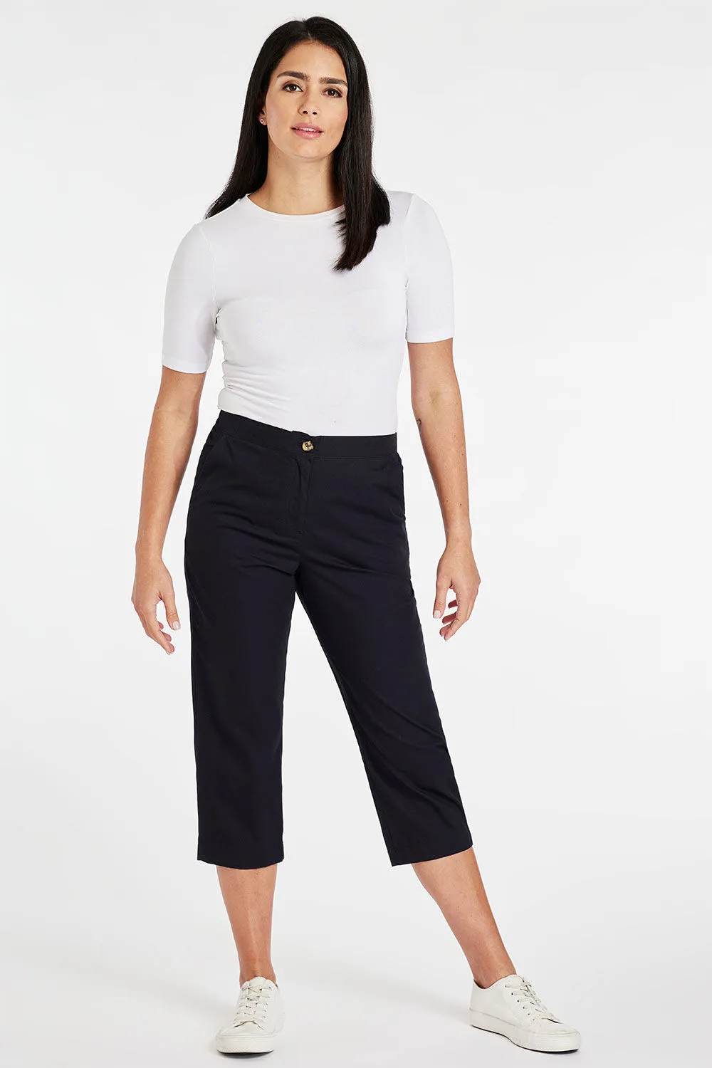 Cropped Trousers with Elastic Waistband