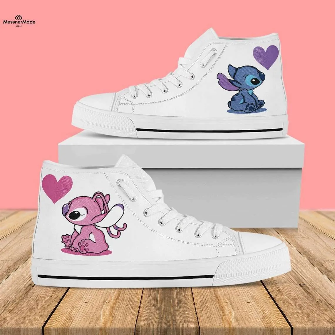 Cute Couples Lilo & Stitch Angel Pattern High Top Sneakers