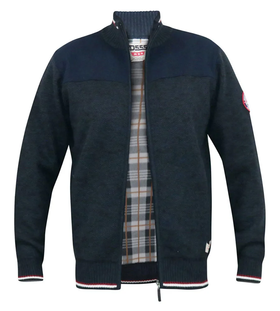 Navy Knitted Zip Through Sweater with Lining for D555 Big Men (ABERDARE 1)