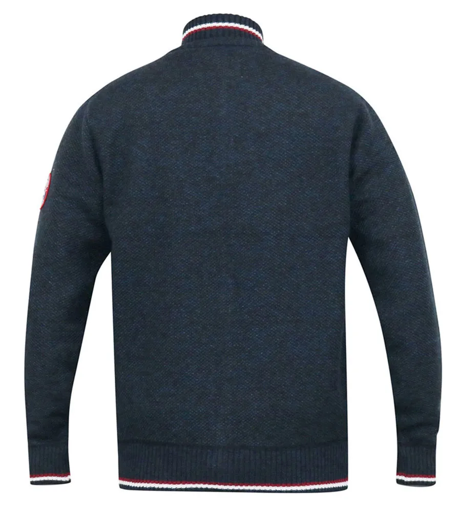 Navy Knitted Zip Through Sweater with Lining for D555 Big Men (ABERDARE 1)