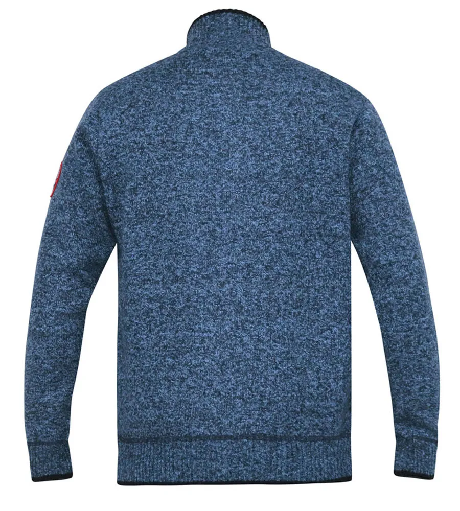 D555 Men's Blue Cable Knit Sweater With Zip and Bonded Check Lining (Eccles)