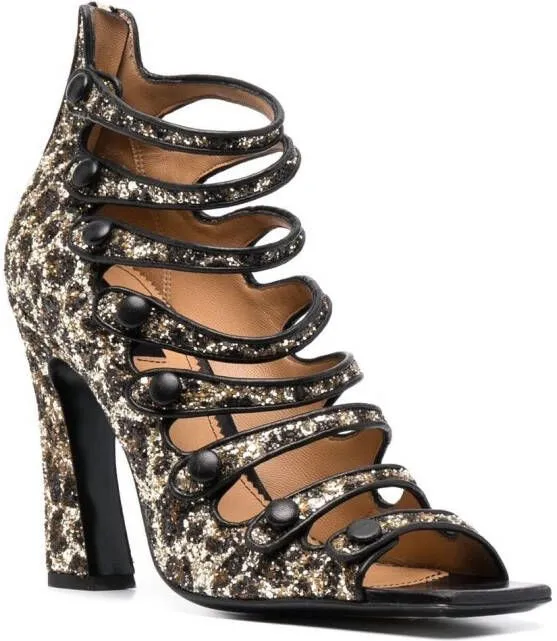 Brown DSQUARED2 Glitter-Embellished Leopard-Print Sandals