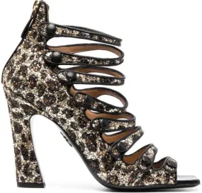 Brown DSQUARED2 Glitter-Embellished Leopard-Print Sandals