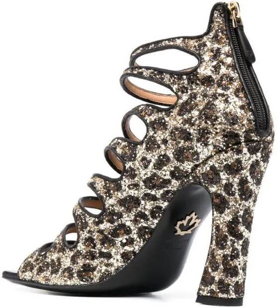 Brown DSQUARED2 Glitter-Embellished Leopard-Print Sandals