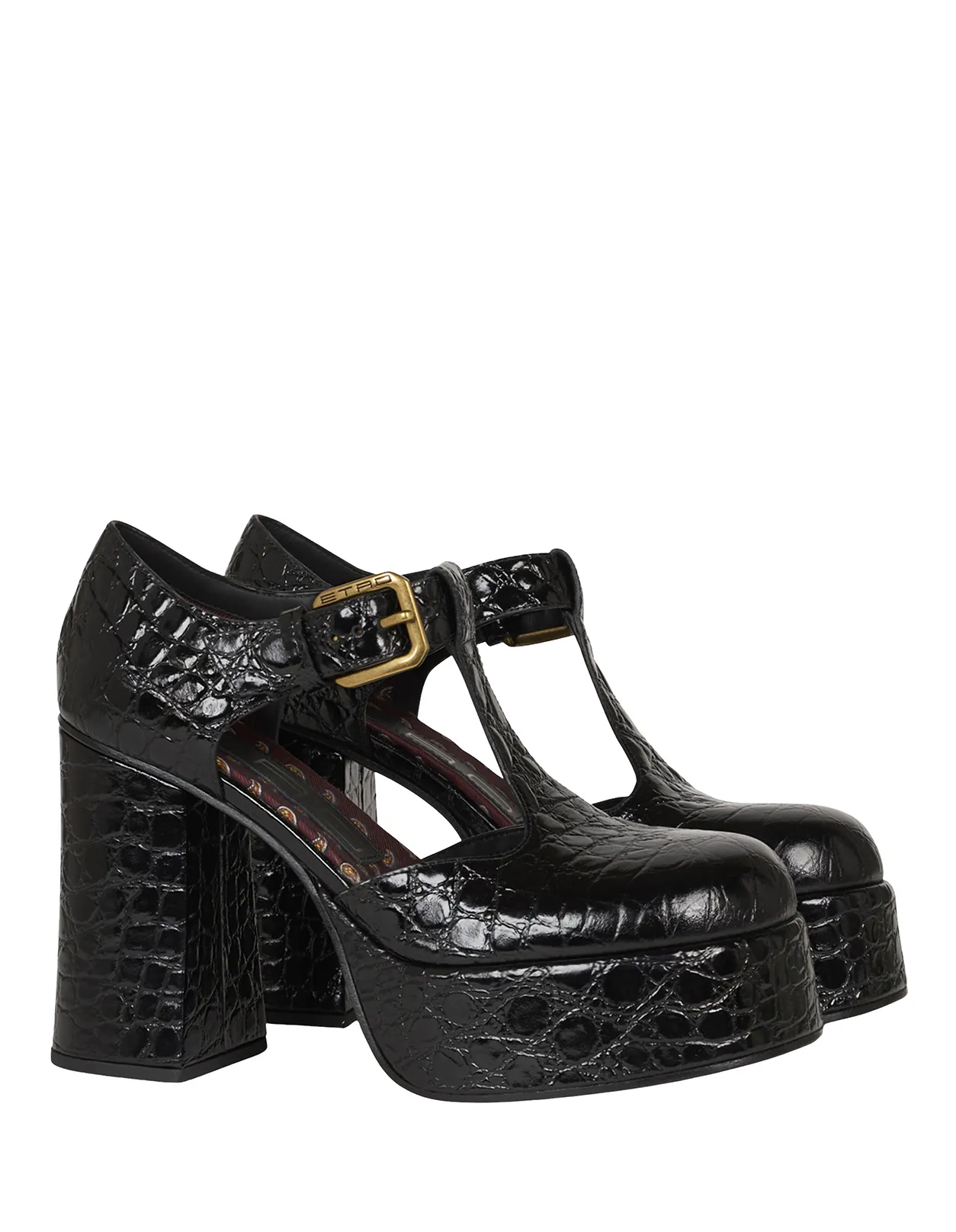 ETRO Black Printed Leather Mary Jane Platform Sandals