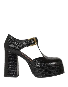 ETRO Black Printed Leather Mary Jane Platform Sandals