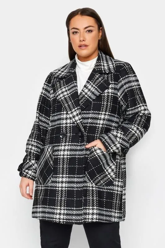 EVANS Curve Black White Check Coat