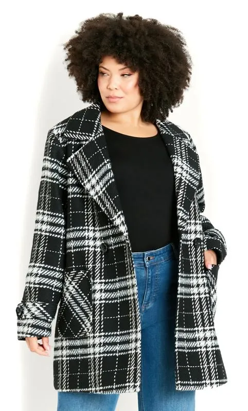 EVANS Curve Black White Check Coat