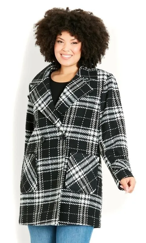 EVANS Curve Black White Check Coat